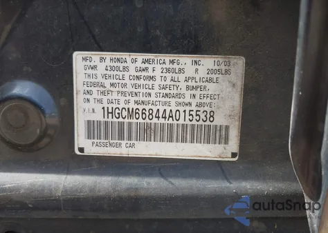 2004 Honda Accord 3.0 Ex из США, поврежденный, VIN 1HGCM66844A015538